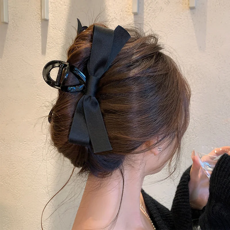 Top Trends: Black Bowknot Hair Clip For Girls Korean Style Versatile Large Hair Claw Ribbon Hairpin Woman Popular 2023 Summer Accessories Shoppable Styles - Image 3