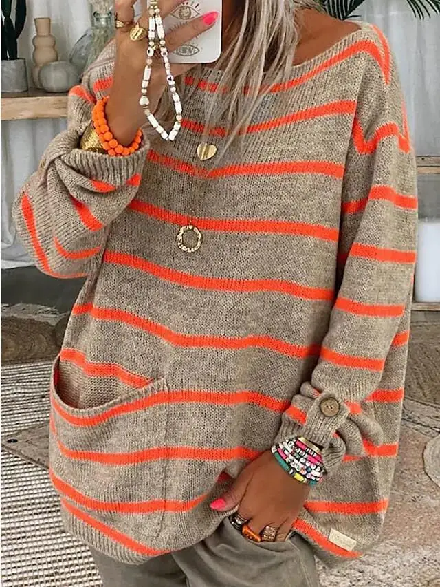 Top Trends: 2024 Spring Knitting Women Sweater Striped O-neck Long Sleeve Loose Sweaters Female New Winter Warm Trendy Casual Lady Clothes Shoppable Styles