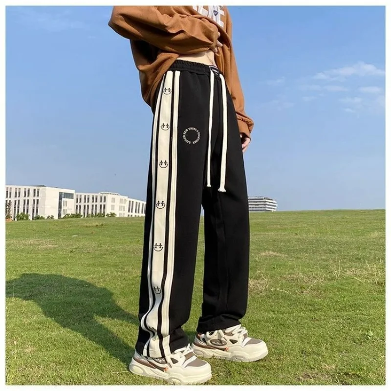 Top Trends: American Vintage Patchwork Contrasting Sports Pants Men's Autumn Print Drawstring Trend Versatile Loose Straight Casual Trousers Shoppable Styles