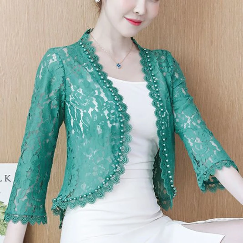 Top Trends: Woman Style Cotton Shawl Female Air-conditioning Shirt Jacket Ladies Hollow Short Lace Sun Protection Slim Clothing Cardigan G59 Shoppable Styles