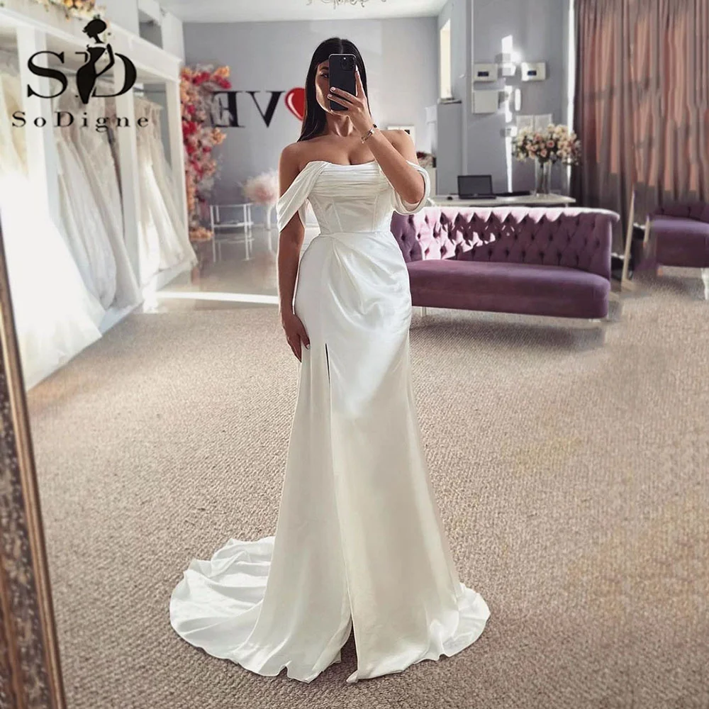 Top Trends: SoDigne Simple Mermaid Wedding Dresses For Woman Off The Shoulder Pleat Bride Dress Side Split Bridal Gowns Vestido De Novia Shoppable Styles