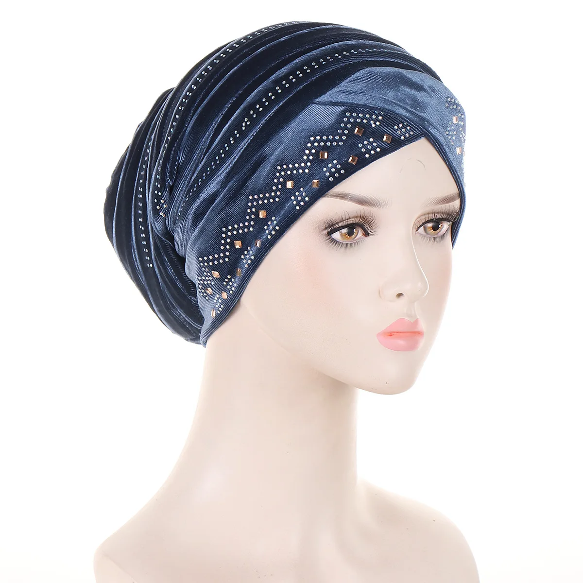 Top Trends: Glitter Diamonds Pleated Turban Cap Women Soft Velvet Head Wraps Caps Muslim Headscarf Bonnet Female Beanie Pullover Cap Shoppable Styles