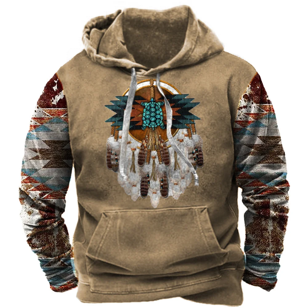 Top Trends: Indian Feather Totem Vintage Men's Hoodie Oversized Autumn Winter Spring Hooded Sweatshirt Casual Harajuku Full Sleeve Clothes Shoppable Styles - Image 4