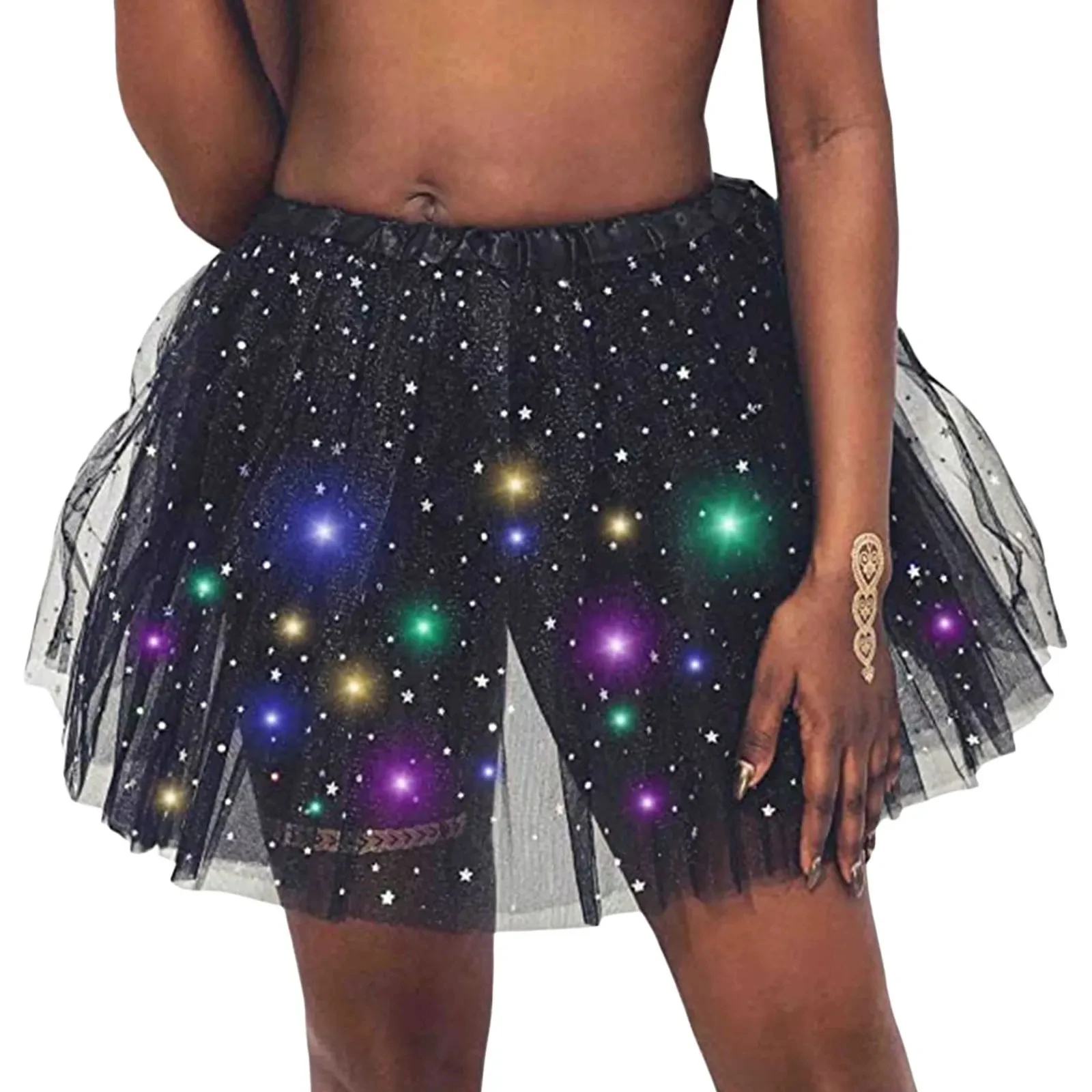 Top Trends: Halloween Cosplay Women Star Sequins Mesh Pleated Tulle Princess Skirt With LED Skirt Party Dancing Miniskirt Costume Clothing Shoppable Styles