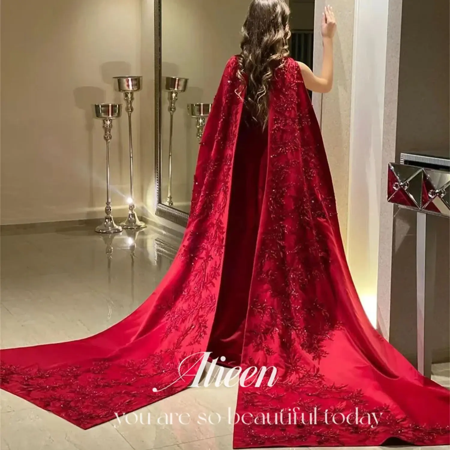 Top Trends: Aileen Red Long Shawl Beaded Dresses For Prom Women&#039;s Evening Dress Wedding Party Elegant Gowns Luxury 2024 Graduation Saudi New Shoppable Styles