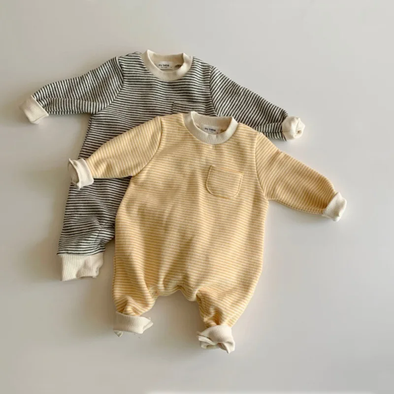 Top Trends: 2023 Autumn New Baby Boy Girl Long Sleeve Romper Cotton Newborn Fashion Striped Jumpsuit Infant Simple Casual Clothes 0-24M Shoppable Styles