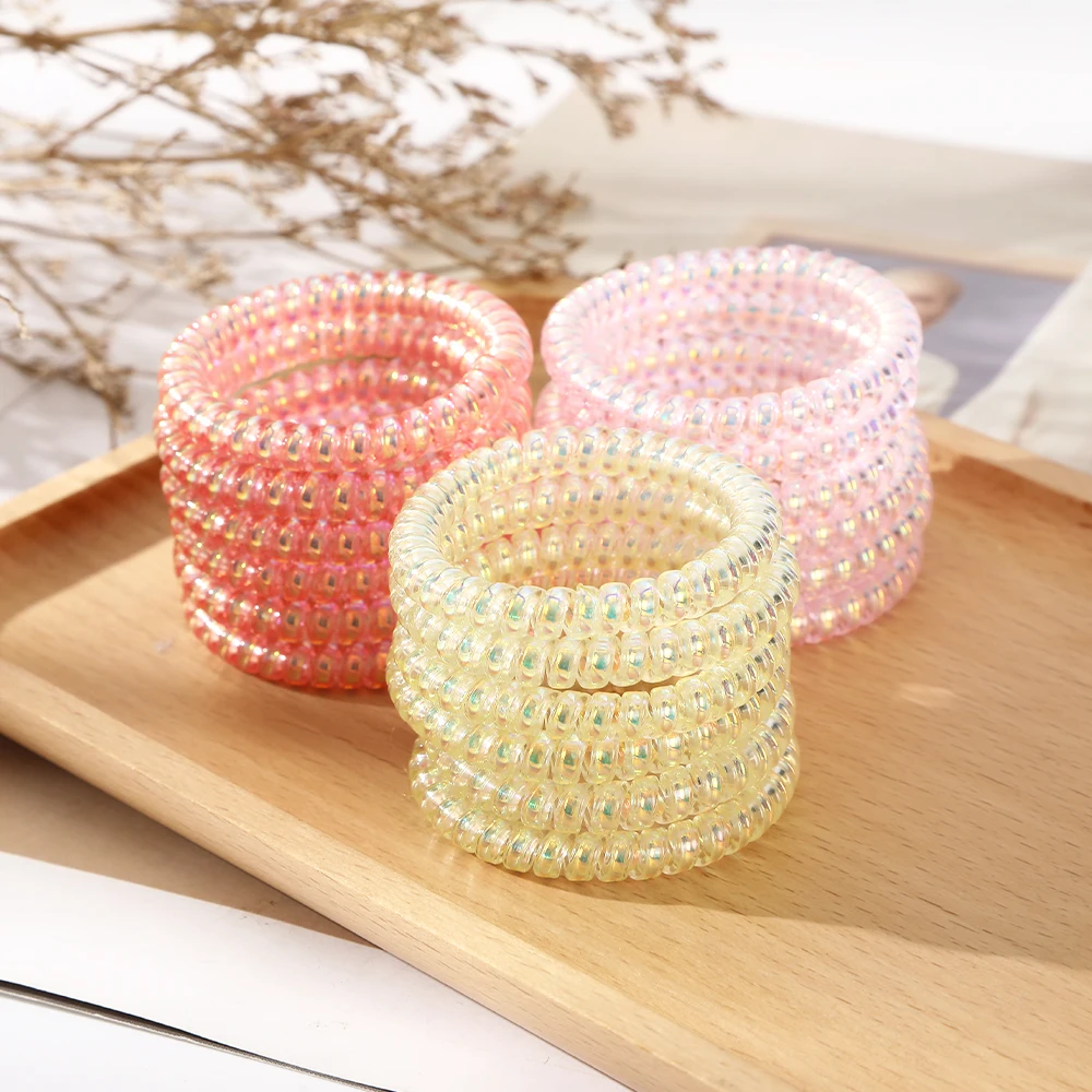 Top Trends: 6PCS Phone Cord Spiral Hair Ties Colorful Elastic Hair Bands Plastic Rubber Telephone Cord Scrunchies Hair Accessories Headwear Shoppable Styles - Image 6