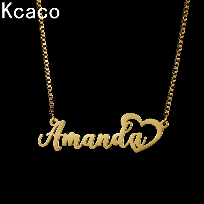 Top Trends: Custom Name Necklace For Female With Heart Personalized Box Chain Stainless Steel Nameplate Pendant Necklaces Jewelry Gift Shoppable Styles