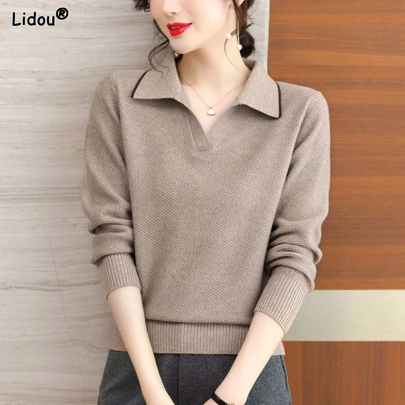 Top Trends: Women&#039;s Clothing 2022 Turn-down Collar Patchwork Solid Temperament Intellectual Dignified Autumn Winter Thick Pullovers Elegant Shoppable Styles