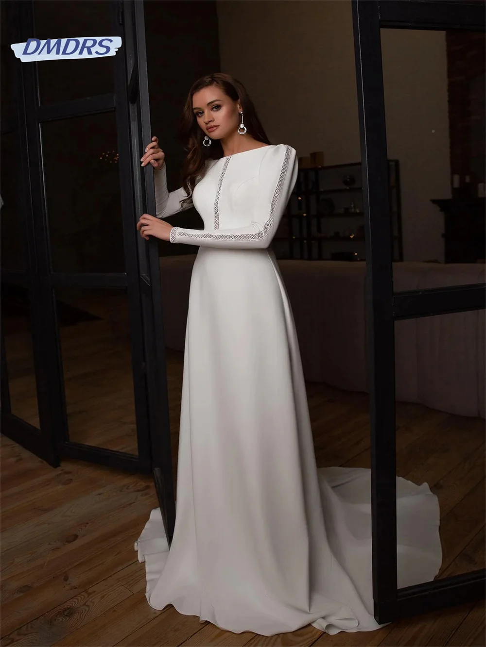 Top Trends: Classic A-line Long Sleeve Dress For Bride Simple Lace Floor-length Bridal Gown Elegant Vestidos De Novia Shoppable Styles