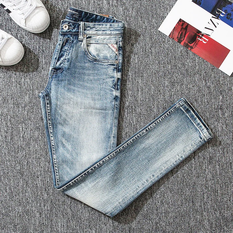 Top Trends: Italian Style Fashion Men Jeans Retro Light Blue Slim Fit Ripped Jeans Men Vintage Trousers Casual Designer Denim Pants Hombre Shoppable Styles - Image 3