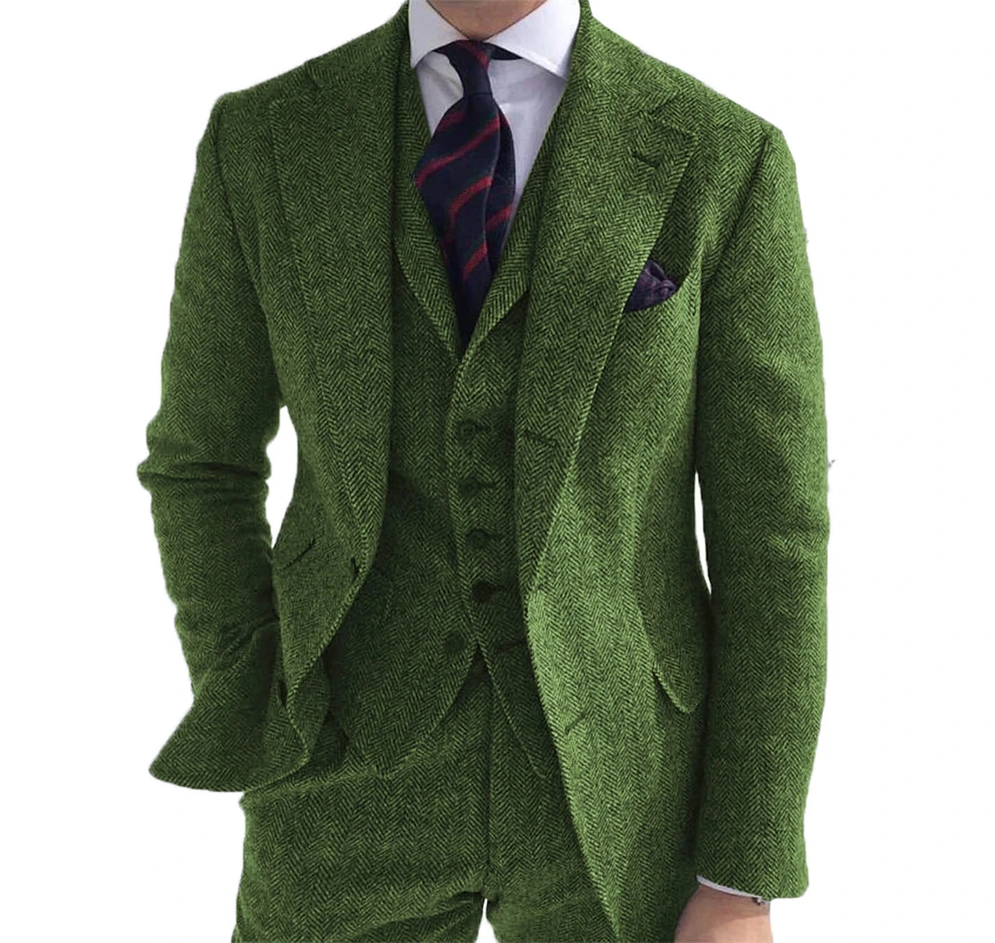 Top Trends: Men‘s Suits 3 Pieces Green Wool Tweed Herringbone Business Retro Classic PatternTuxedos For Wedding Blazer Pants Vest Shoppable Styles