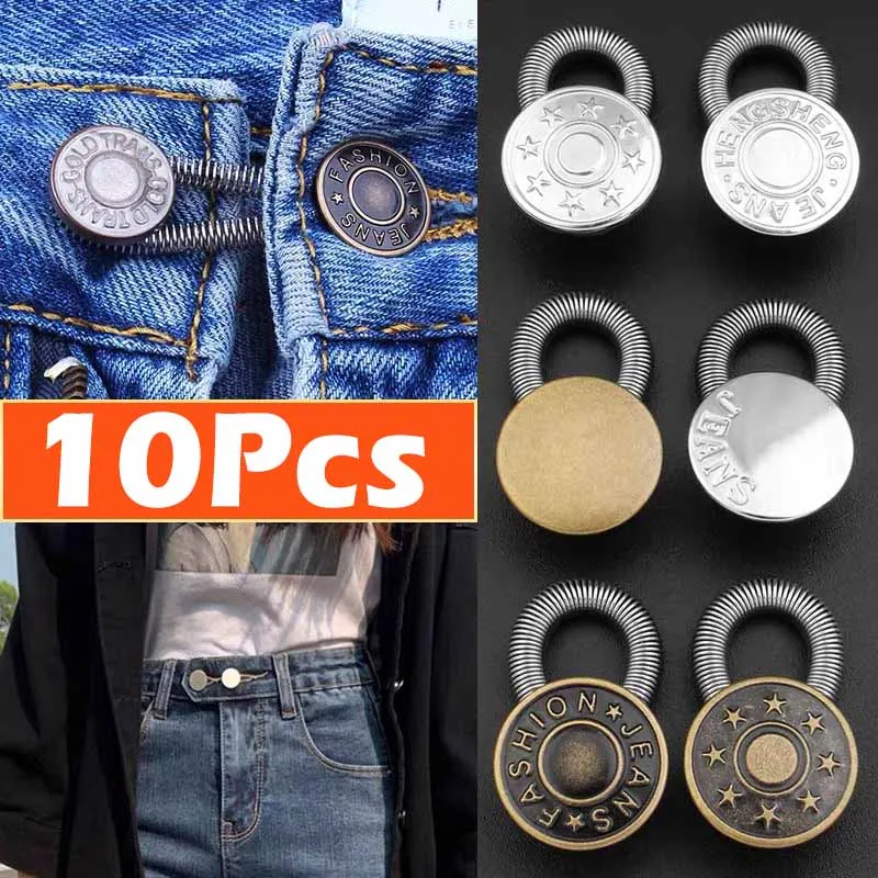 Top Trends: 10Pcs Metal Spring Button Extender For Pants Jeans Free Sewing Adjustable Retractable Waist Extenders Button Waistband Expander Shoppable Styles