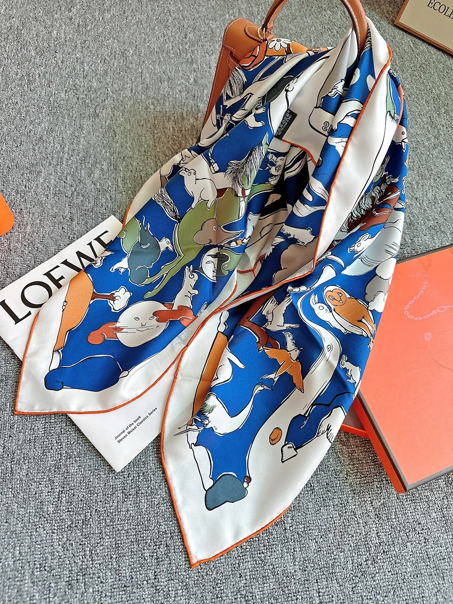 Top Trends: Rabbit Print 2024 Scarves Imitation Brands Luxury Scarf Women Designers Hems Rolled Sewn Bandanas Foulard Head Neck Hair Shawls Shoppable Styles - Image 4