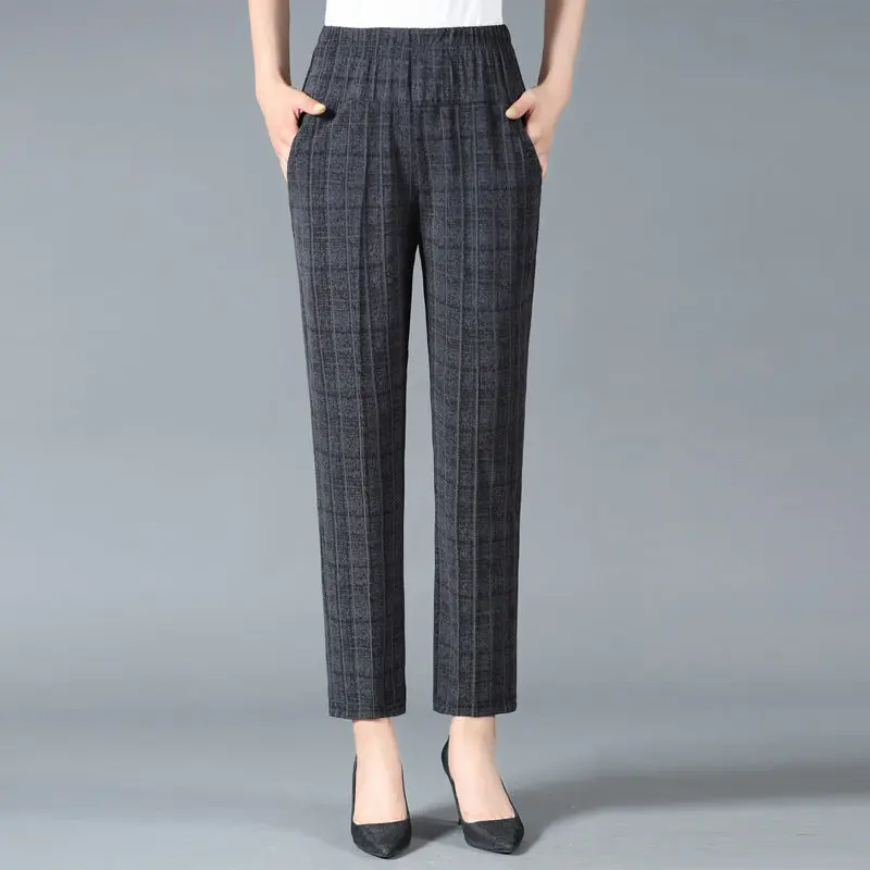 Top Trends: Office Lady Fashion Plaid High Waist Straight Pants Big Size Elastic Loose Spring Autumn Women Clothing Casual Pencil Trousers Shoppable Styles