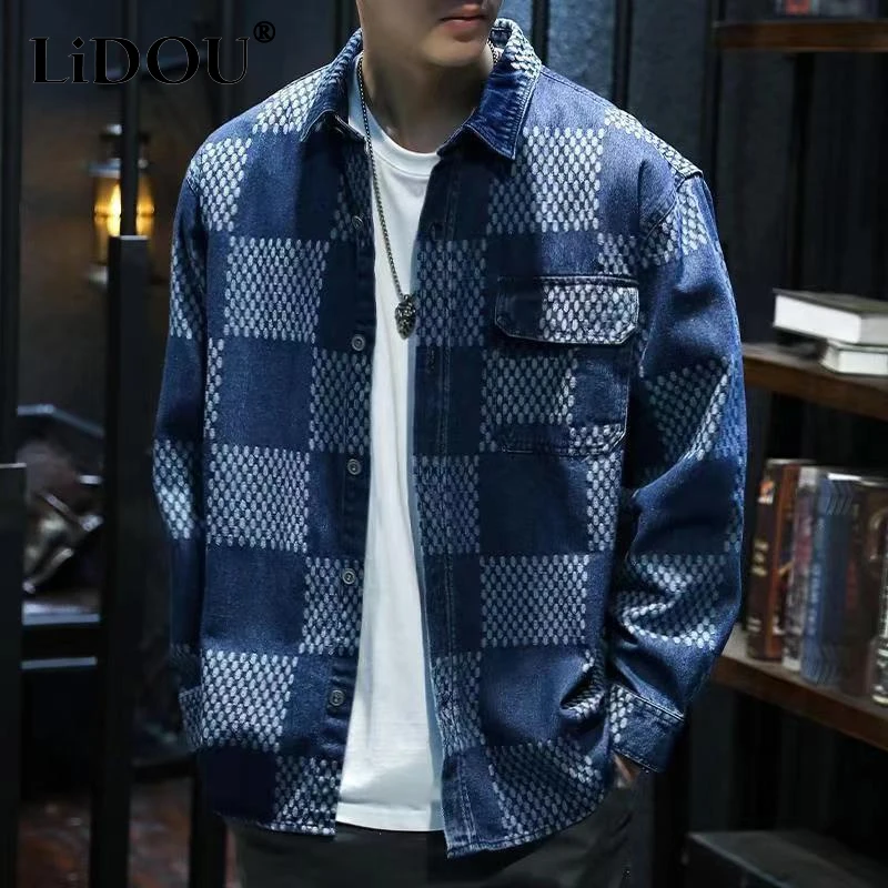 Top Trends: 2023 Spring Autumn New Vintage Printing Turn-down Collar Long Sleeve Shirt Man Cotton Loose All-match Single Breasted Cardigan Shoppable Styles