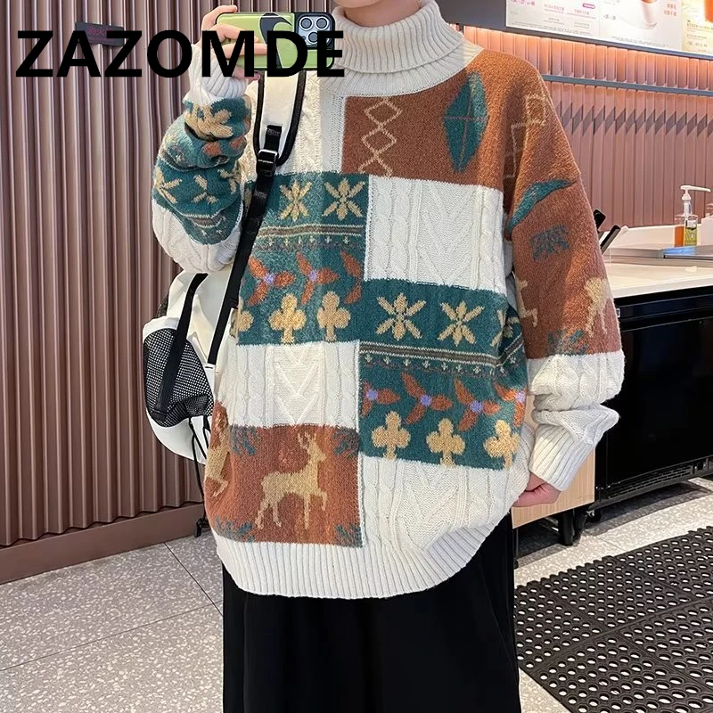 Top Trends: ZAZOMDE Winter Turtleneck Sweater Men Knitwear Pullovers Rollneck Knitted Sweater Warm Jumper Casual Oversized Patchwork Sweater Shoppable Styles