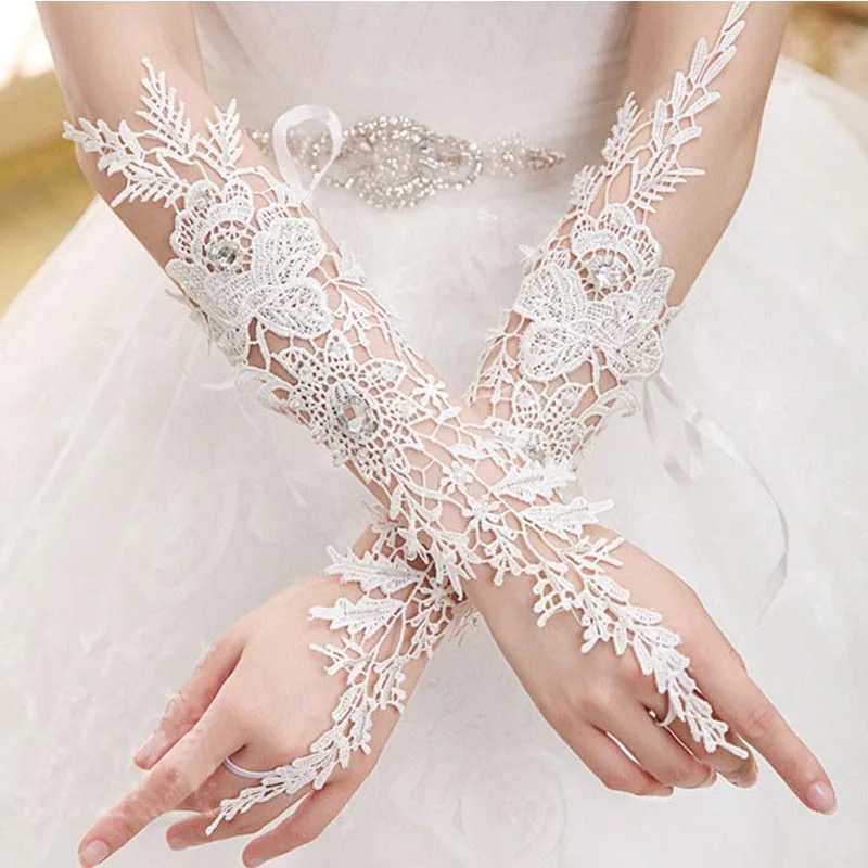 Top Trends: Elegant White Lace Long Wedding Gloves For Bride Crystal Fingerless Elbow Long Bridal Gloves Women Wedding Accessories SL Shoppable Styles