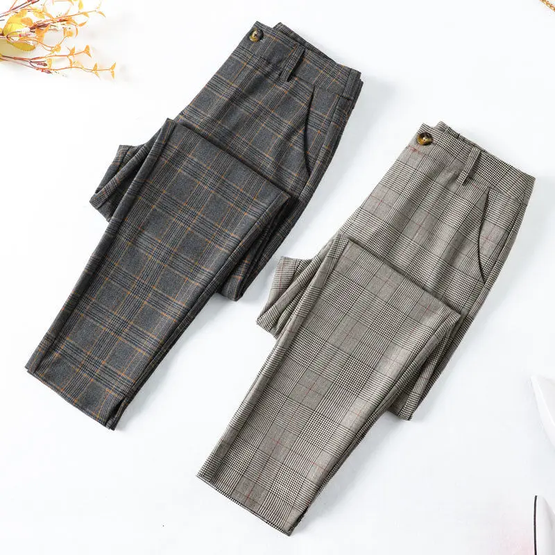 Top Trends: Plaid Pants Women Autumn New Nine Points Korean Version Retro Loose Small Straight Tube Casual Pants Shoppable Styles - Image 3