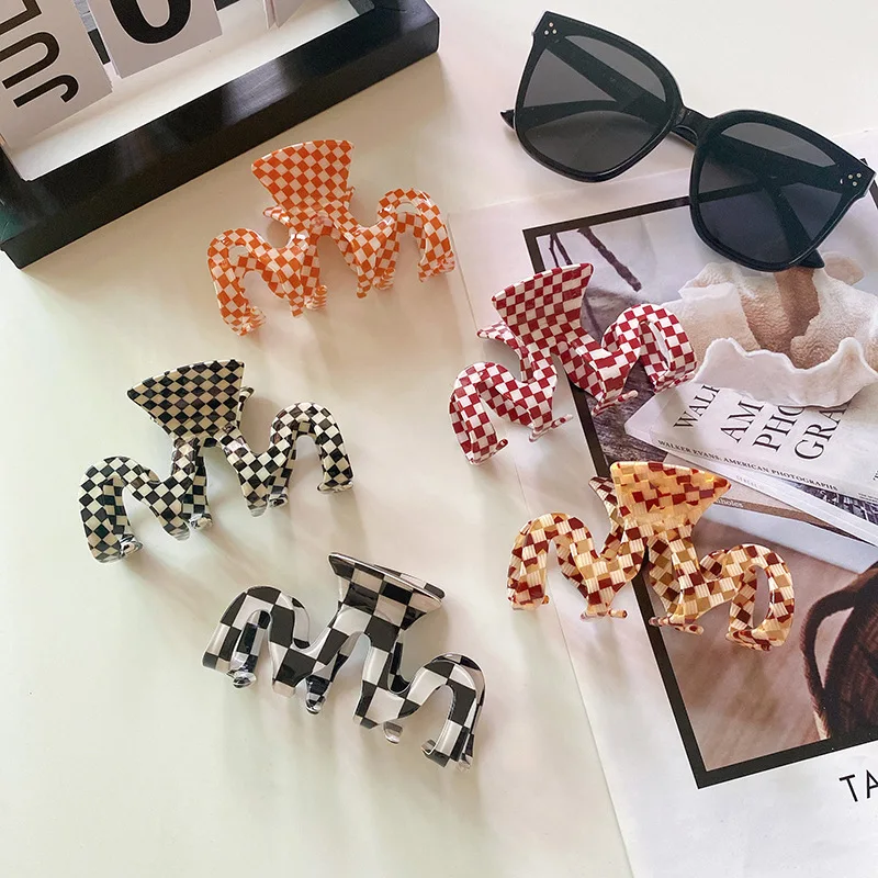 Top Trends: INS Memphis Style Summer Hot Hollow Multicolor Checkered Acetate Hair Claw Clips Women Temperament Acrylic Hair Accessories Shoppable Styles