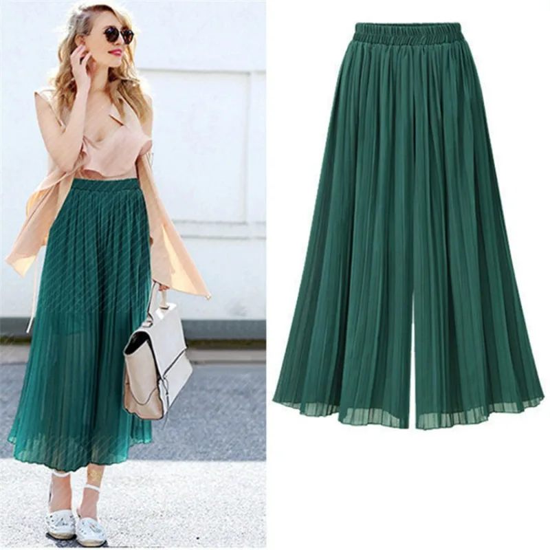 Top Trends: New 2023 Ankle-Length Chiffon Pleated Culotte Pants Casual Elastic High Waist Wide Leg Pantalones Baggy Womens Elegant Trousers Shoppable Styles