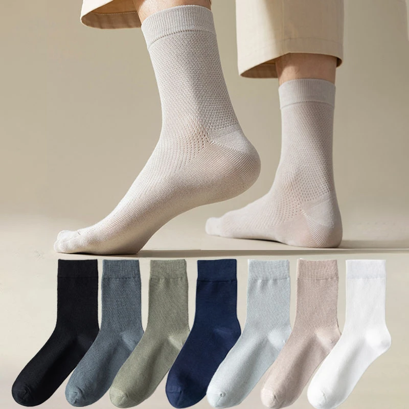 Top Trends: 5 Pairs Men Socks High Quality 96% Pure Cotton Summer Antibacterial Business Deodorant Sock Mesh Breathable Solid Color Casual Shoppable Styles