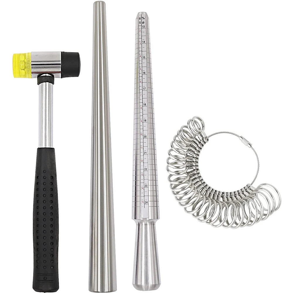 Top Trends: Ring Mandrel Metal Sizer Set With Jewelry Rubber Hammer Rings Size Measuring Tools Finger Gauge Stainless Steel Ring Shaper Tool Shoppable Styles