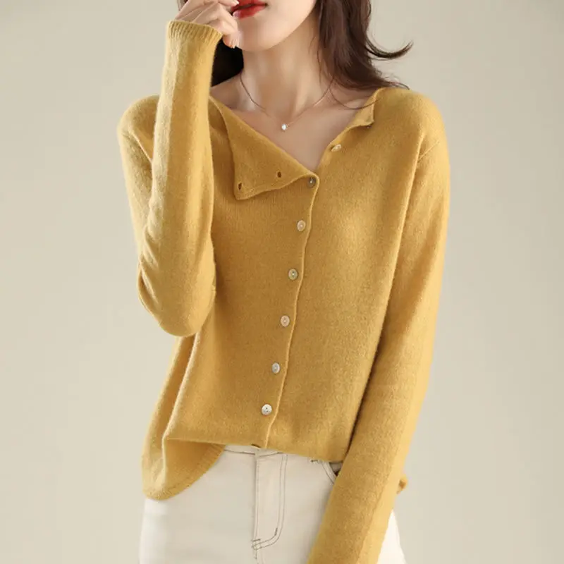 Top Trends: Women Clothing 2023 Autumn Winter Simple Casual Long Sleeve Knitwear Soft Comfortable Solid Slim Button Knitted Sweater Cardigan Shoppable Styles - Image 2