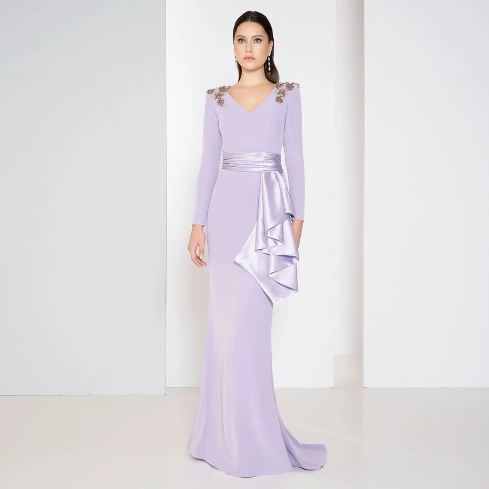 Top Trends: Elegant Lilac Mermaid Mother Of The Bride Dresses V Neck Long Sleeves Wedding Party Gowns Appliques Floor-Length فساتين السهرة Shoppable Styles