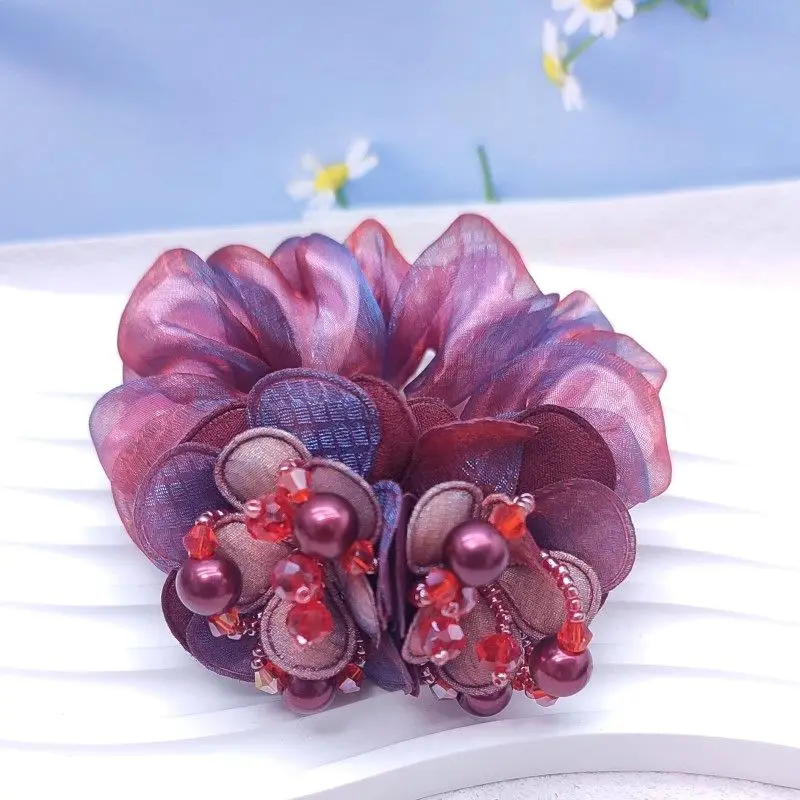 Top Trends: Bow Hair Fantaisie Tie Elastic Hair Bands Yarn Silk Flower Headdress Elastique Cheveux Fille For Hair Accessories Woman Shoppable Styles - Image 6