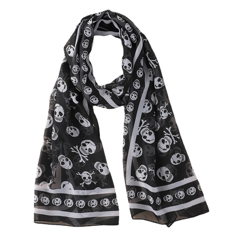 Top Trends: Chiffon Skull Scarf 160*50CM Geometric Printing Pattern Fashion Street Style Holiday Beach Spring Autumn Decorative Shawls New Shoppable Styles