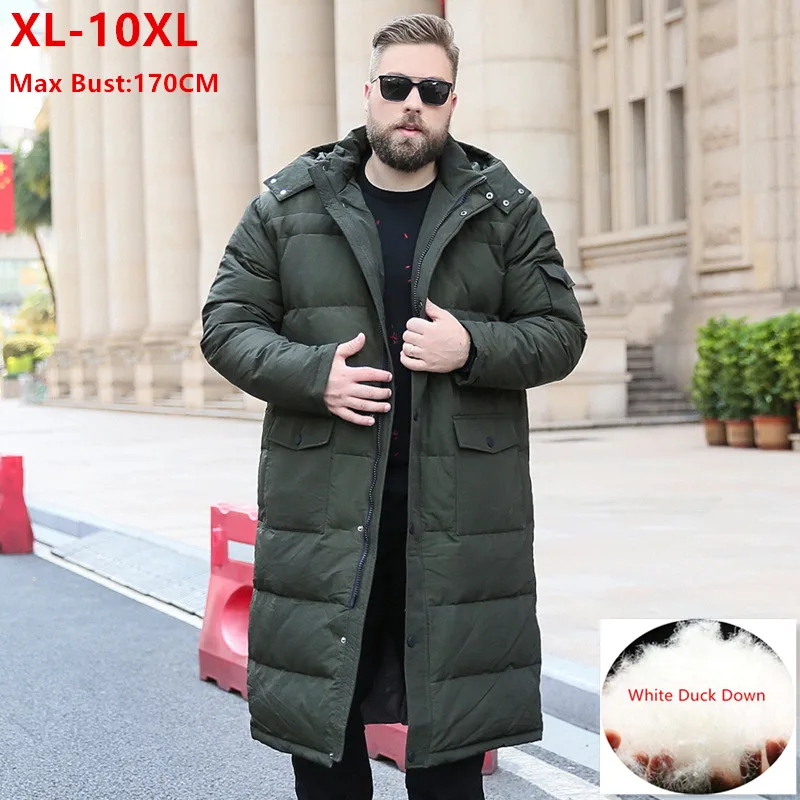 Top Trends: Extra Long Winter White Down Jacket Men 2023 86% Black Cargo Thick Coat Hooded Warm Male Plus Size 6XL 7XL 8X 9XL 10XL Clothing Shoppable Styles