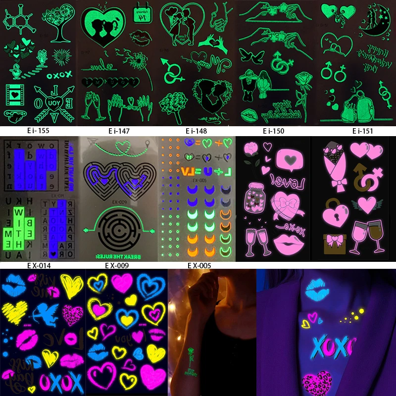 Top Trends: Luminous Love Heart Tattoo Stickers Temporary Sticker Arm False Tattoos Wedding Party Music Festival Night Bar Waterproof Shoppable Styles