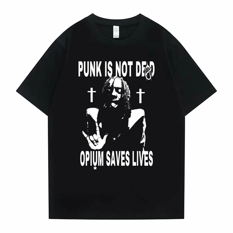 Top Trends: Hip Hop Oversized Playboi Carti Punk Is Not Ded Opium Saves Lives Print Tshirt Men Women Casual Loose T Shirt Men&#039;s Black Tees Shoppable Styles