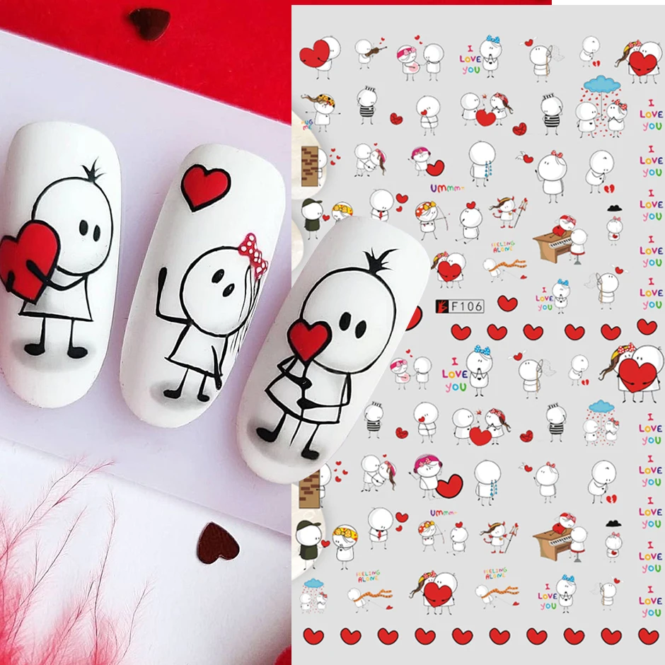 Top Trends: 3D Valentines Lover Stickers For Manicure Cute Cartoon Romantic Letter Black Simple Line Girl Heart DIY Decoration Decals LYF106 Shoppable Styles