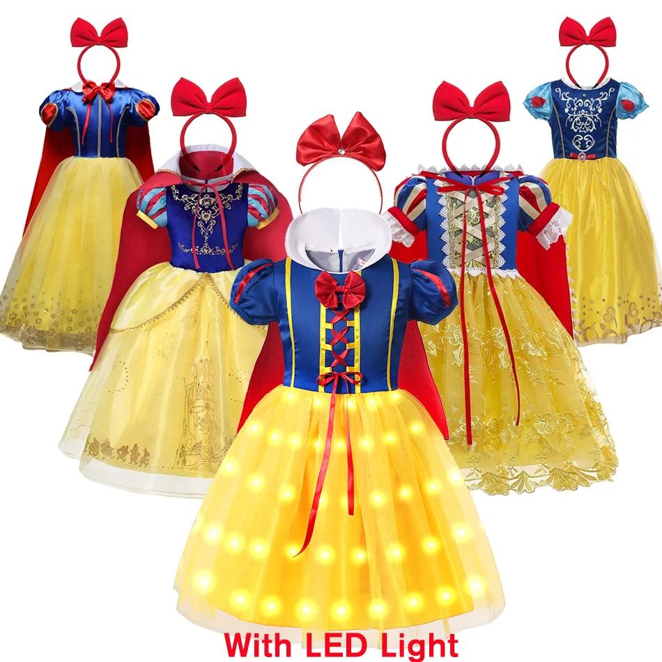 Top Trends: Princess LED Light Snow White Dress For Girl Kids Costume With Cloak Halloween Lace Ball Gown Children Party Birthday Dress Shoppable Styles