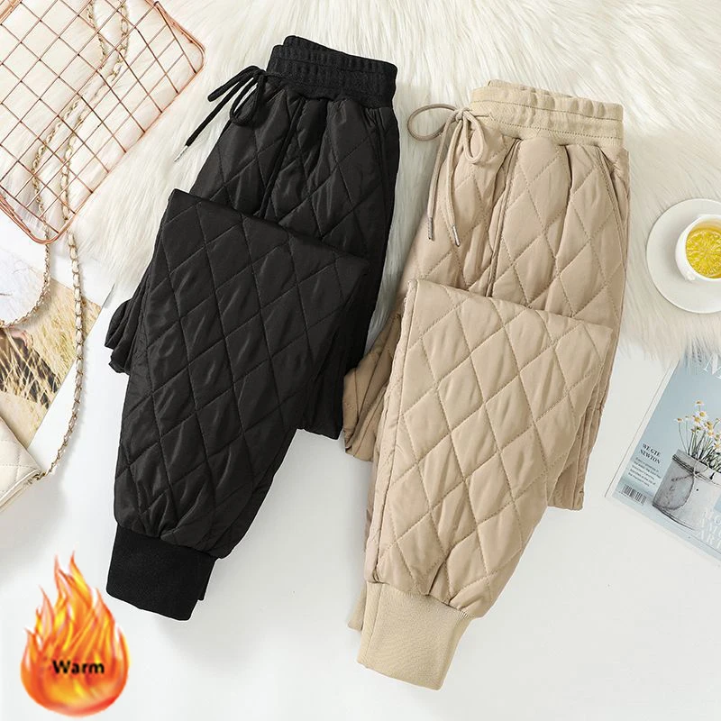 Top Trends: Winter Down Cotton Harem Pant Women Elastic High Waist Thick Ankle-Length Pants Plus Size Sweatpants Casual Drawstring Trousers Shoppable Styles