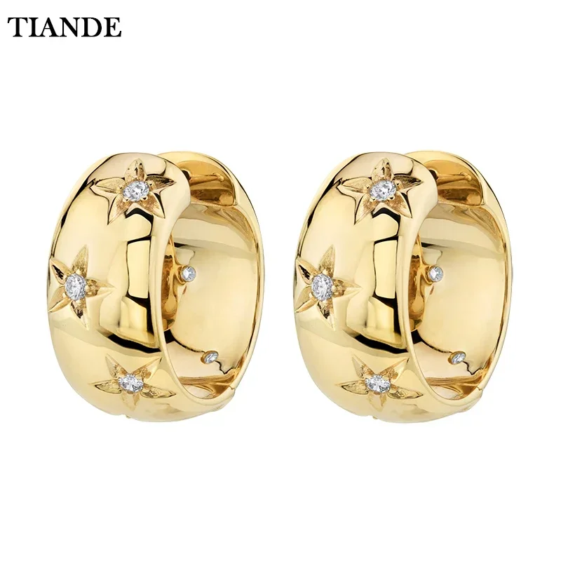 Top Trends: TIANDE Gold Plated Big Hoop Earrings For Women Fine Zircon Star Round Circle Piercing Earrings Fashion Party Jewelry Accessories Shoppable Styles