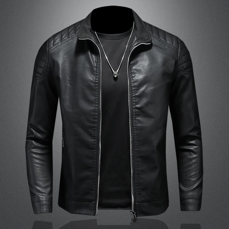 Top Trends: Men's Leather Clothing Fashion Slim Fit Zipper Leather Jacket Solid Casual Jacket Moto Biker Leather Coat Men Motorcycle Jacket Shoppable Styles