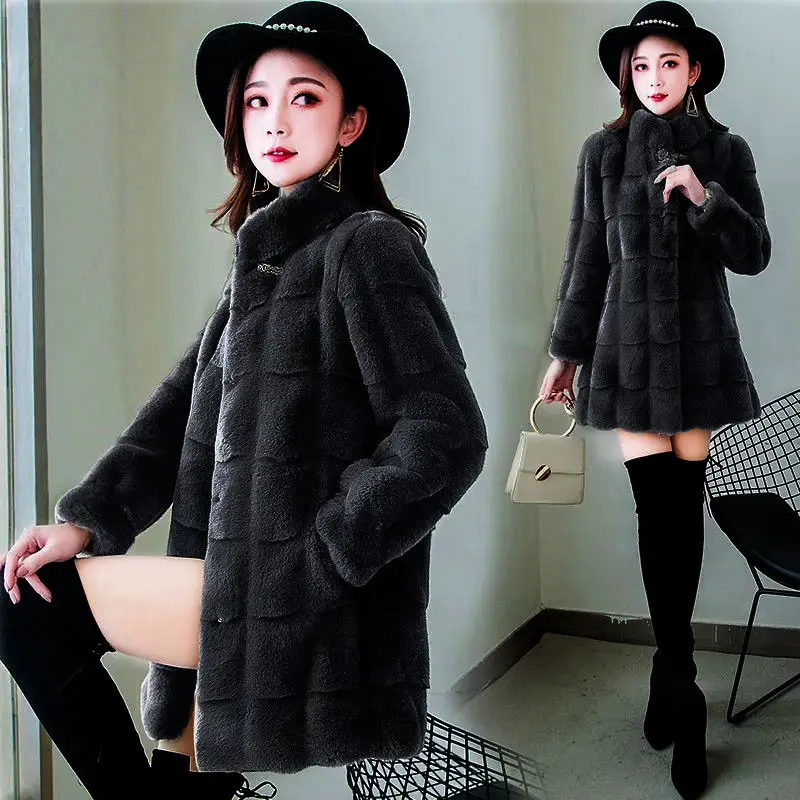 Top Trends: Imitation Mink Women's Standing Neck Coat Medium Long Korean Version Winter Warmth Thickened Long Sleeve Fashion Slim Fit Mink Shoppable Styles - Image 3