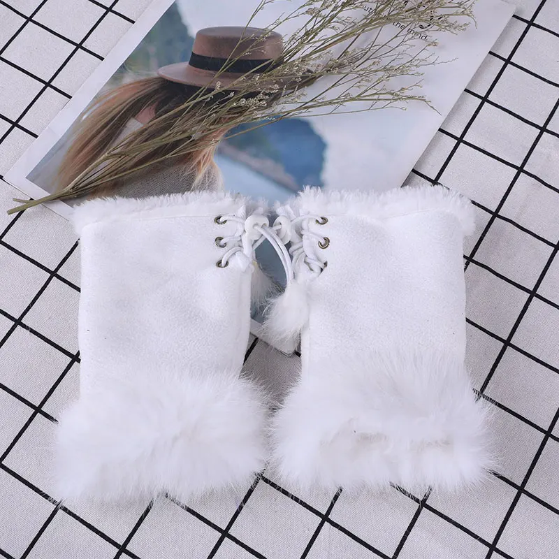 Top Trends: 1 Pair Suede Rabbit Fur Gloves Winter Gloves Women Half-finger Gloves Thicken Warm Mittens Simplicity Solid Color Mittens Shoppable Styles