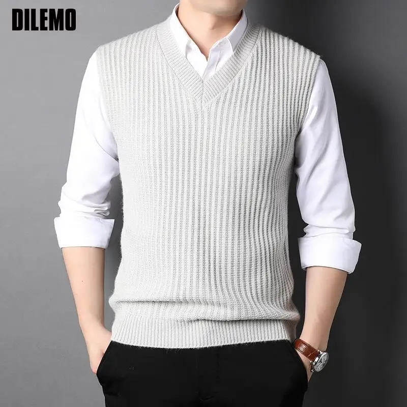 Top Trends: Top Quality Fashion Brand V Neck Knit Pullover Street Striped Men Sweater Vest Sleeveless Aesthetic Casual Mens Clothing 2023 Shoppable Styles