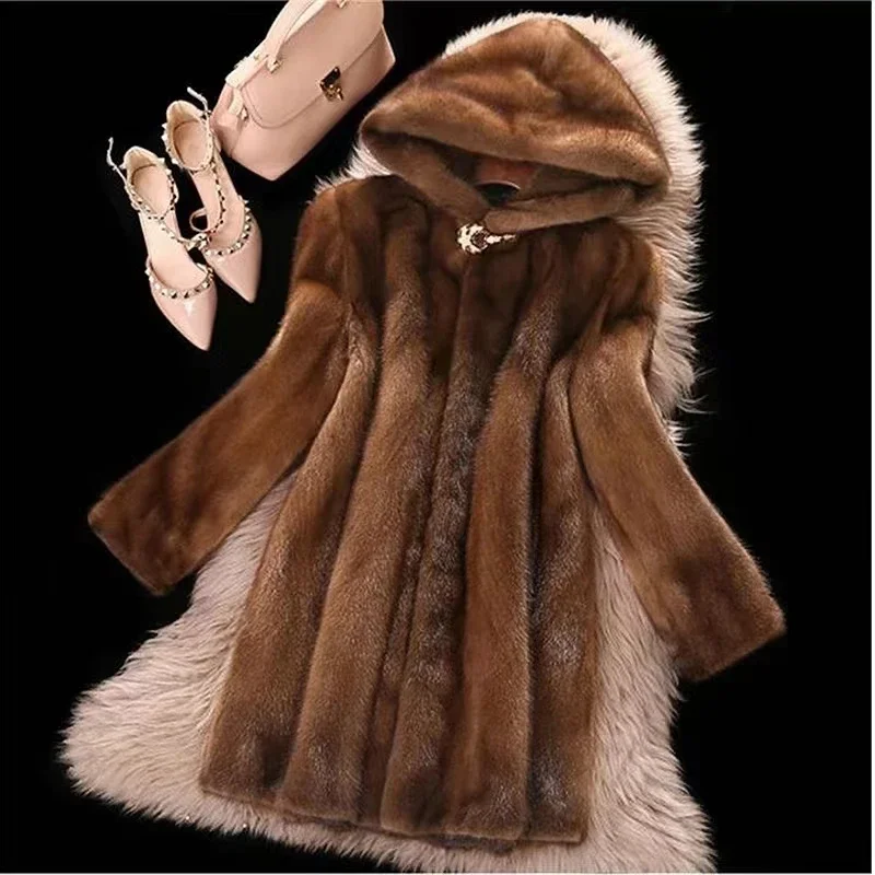 Top Trends: Women Faux Fur Coats Female Mink Fur Coat Hooded Long Fur Coat Thick Warm Luxury Buttons Winter Clothes Large Size Fur Coats Shoppable Styles