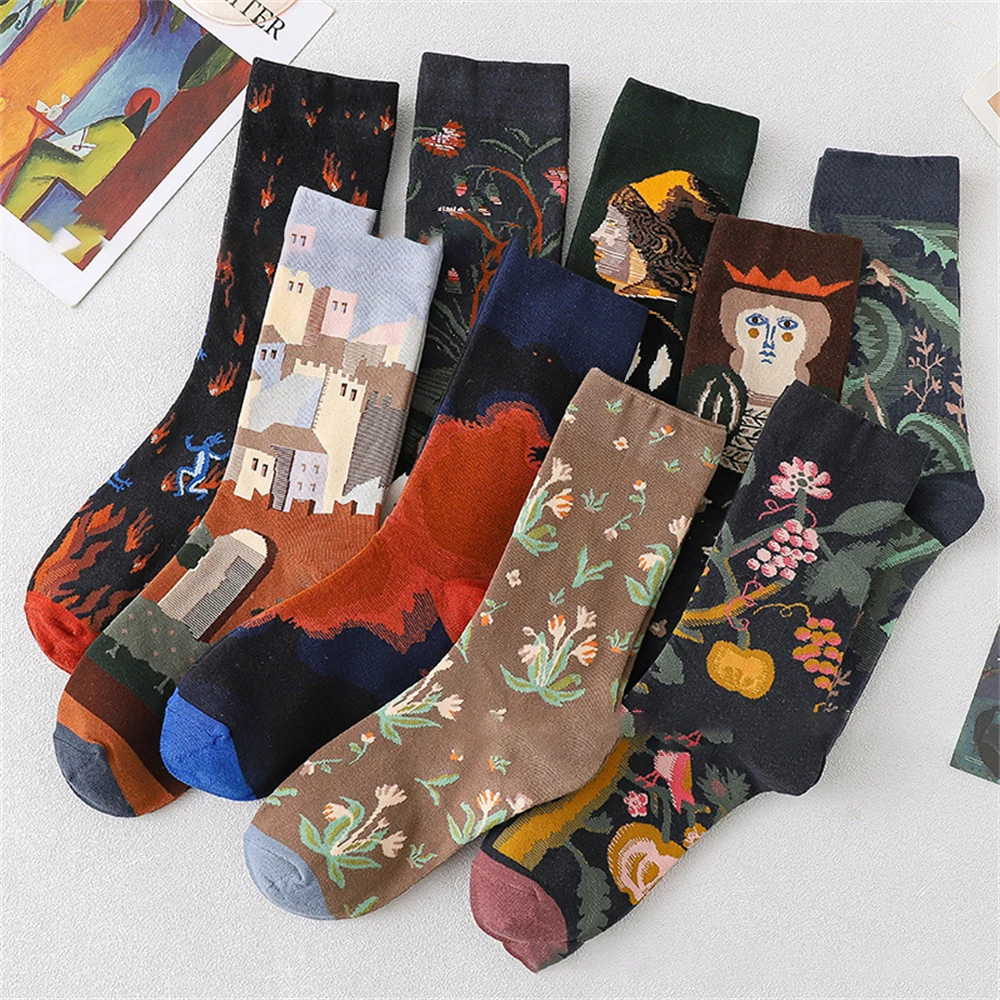 Top Trends: French Vintage Oil Painting Socks Woman King Girl Flowers Socks Man Cute Kawaii Funny Socks Women Long Socks Harajuku Fashion Shoppable Styles