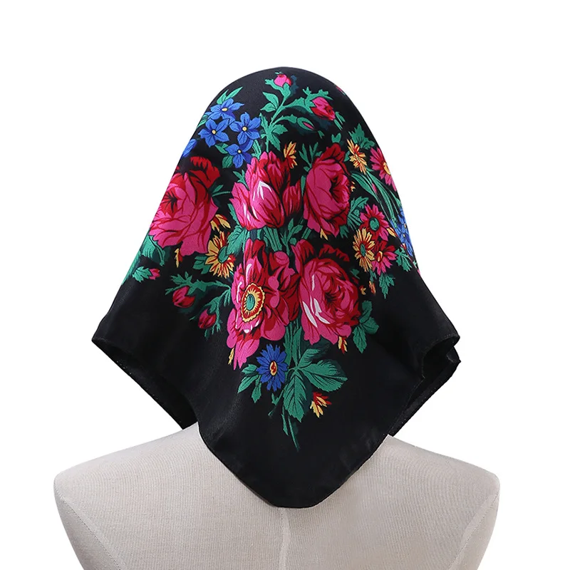 Top Trends: 70*70cm Russian Style Floral Printed Women's Square Scarf Lady Bandana Handkerchief Ukrainian Shawl Babushka Headband Scarves Shoppable Styles