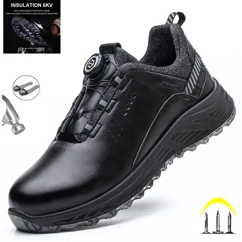 Top Trends: Insulation 6KV Black Leather Work Safety Shoes For Men Anti Smashing Steel Toe Cap Boots Non-slip Indestructible Male Footwear Shoppable Styles