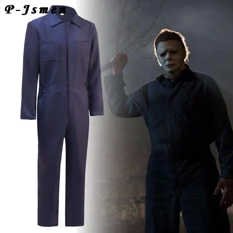 Top Trends: P-jsmen Michael Myers Costume Horror Killer Blue Work Clothes Comfort Cosplay Halloween Jumpsuit For Adult High Quality Shoppable Styles