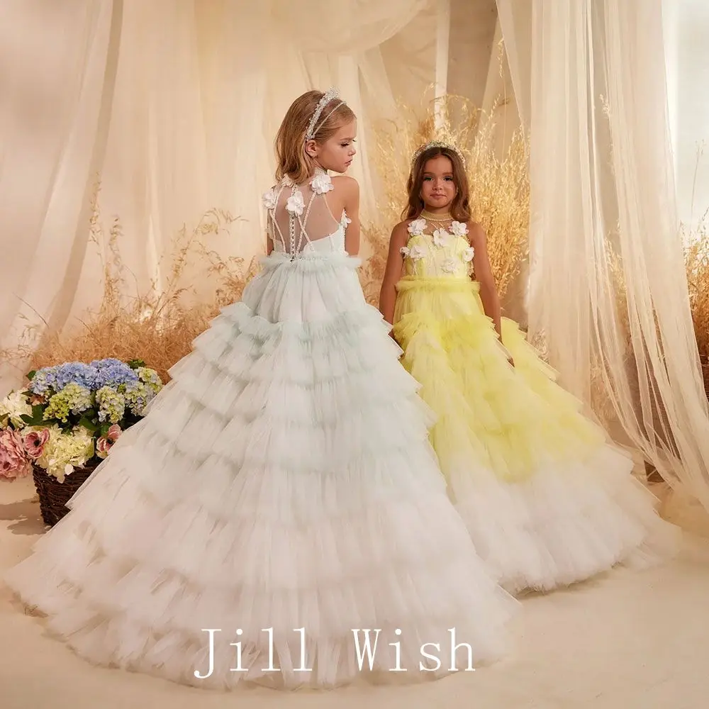 Top Trends: Jill Wish Luxury Sage Green Flower Girl Dresses Handmade Flower Tiered Princess Kids Ball Gown For Wedding Birthday Party J074 Shoppable Styles