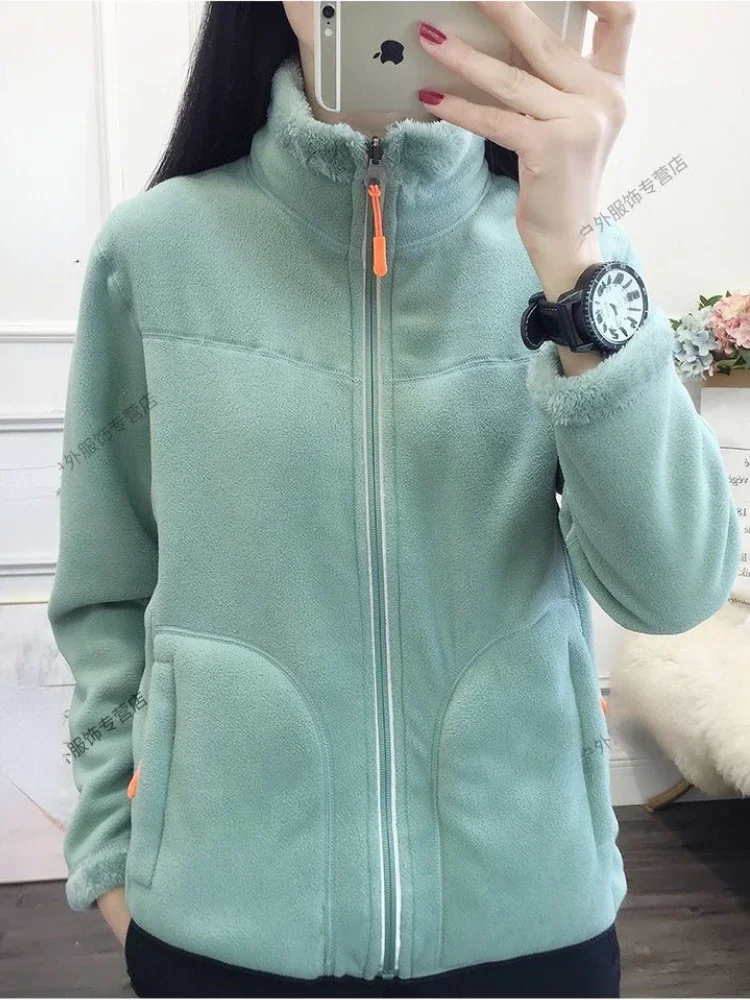 Top Trends: Autumn Winter Fleece Jacket Women Double-sided Wear Thickened Warm Zip Long Sleeve Double Sided Fleece Coat Pockets Outdoor Coat Shoppable Styles