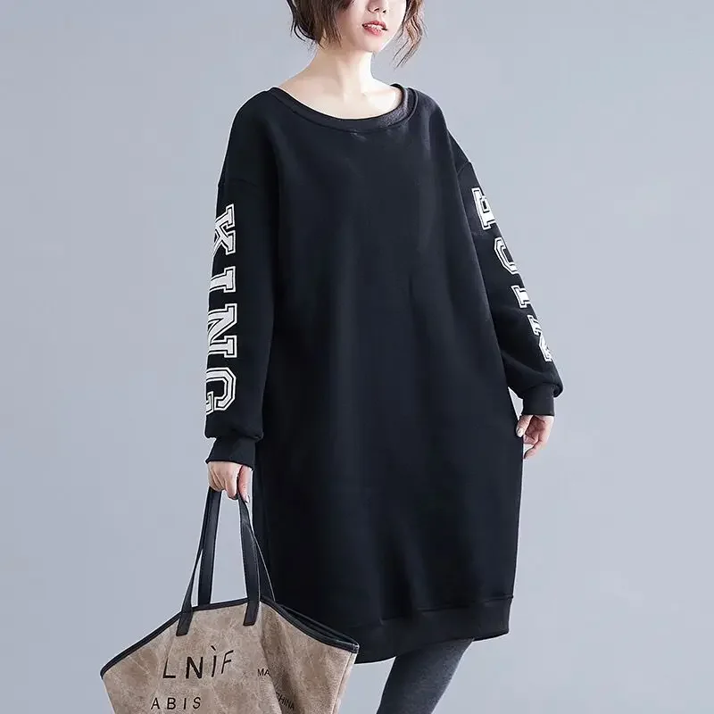 Top Trends: Autumn And Winter Women's Solid Round Neck Pullover Long Sleeve Loose Printing Letter Fashion Casual LongSincere Wei Yi Skirt Shoppable Styles